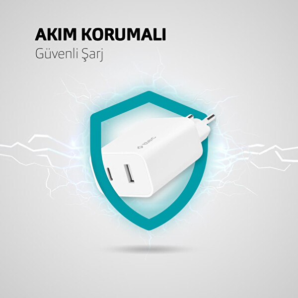 Ttec SmartCharger Duo PD 32W USB C+USB A Seyahat Hızlı Şarj Aleti Beyaz