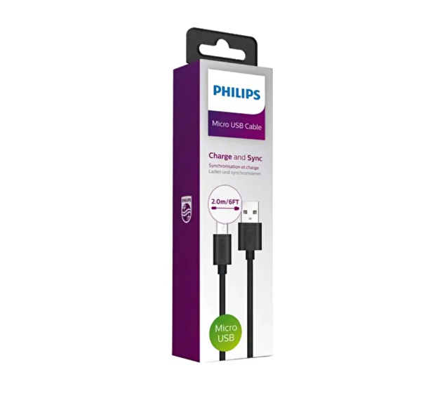 Philips UsbA to Micro 3A 45W Universal Hızlı Şarj ve Data Kablosu 2m Siyah DLC3106U
