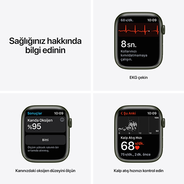 Apple Watch Series 7 GPS 45MM Yeşil Alüminyum Kasa Yonca Spor Kordon
