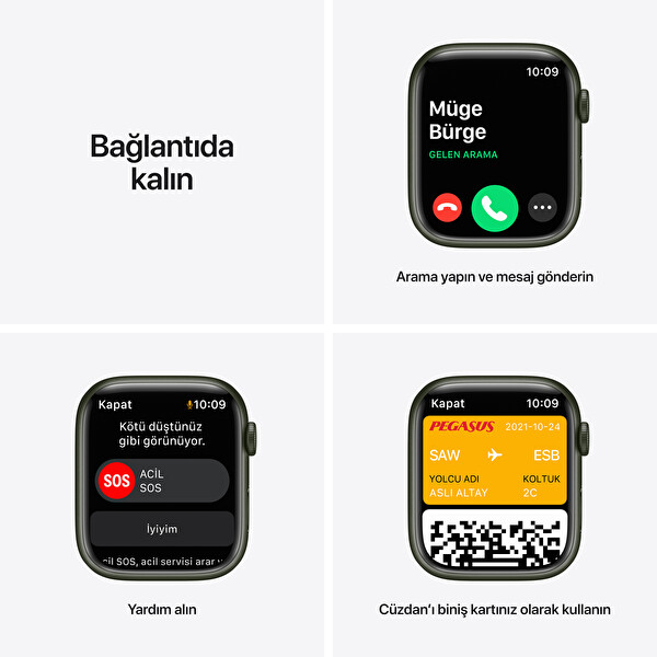 Apple Watch Series 7 GPS 45MM Yeşil Alüminyum Kasa Yonca Spor Kordon