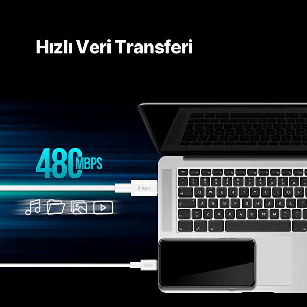 Ttec Type C   Type C 3A Beyaz Şarj Kablosu 4