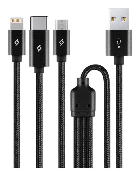 Ttec AlumiCable Trio Şarj Kablosu 1 M Type-C Lightning Siyah Micro USB