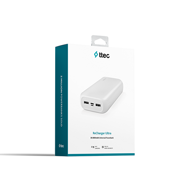Ttec Recharger Ultra 30.000 Mah Taşınabilir Şarj Aleti Beyaz Powerbank
