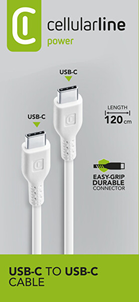 Cellular Line Usb C TO Usb C Kablo Beyaz 1.2m  USBDATACUSBC CW
