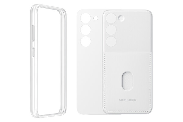 Samsung Galaxy S23 Çerçeveli Kart Yuvalı Beyaz Kılıf