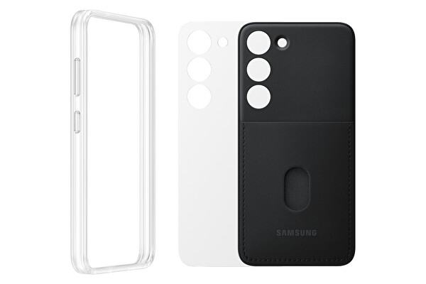 Samsung Galaxy S23 Çerçeveli Kart Yuvalı Siyah Kılıf