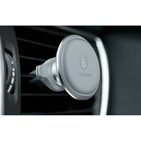 Baseus Magnetic Air Vent Oversaes Mıknatıslı Ve Kablo Tutuculu Araç İçi Gri Telefon Tutucu