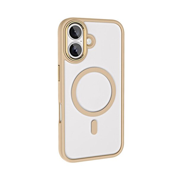 Zore Krom Magsafe iPhone 16 Bej Gold Sert Kapak