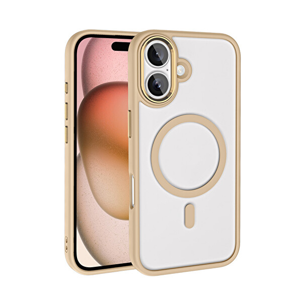 Zore Krom Magsafe iPhone 16 Bej Gold Sert Kapak 2