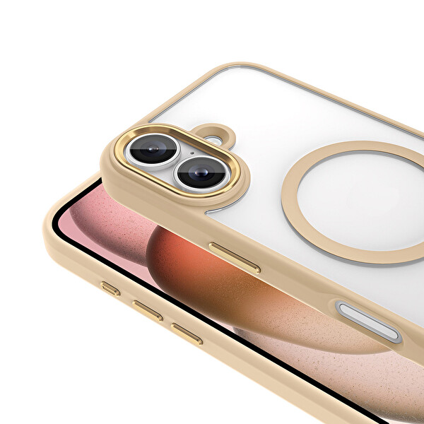 Zore Krom Magsafe iPhone 16 Bej Gold Sert Kapak 3