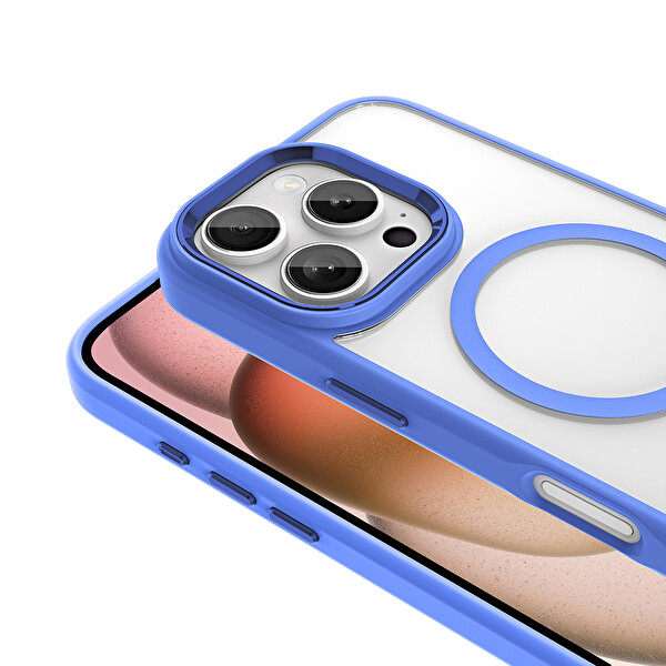 Zore Krom Magsafe iPhone 16 Pro Max Mavi Sert Kapak