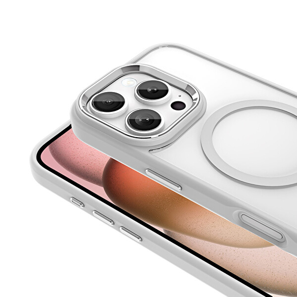 Zore Krom Magsafe iPhone 16 Pro Max Gümüş Sert Kapak 2