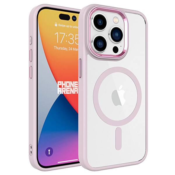 Zore Krom Magsafe İp 15 Pro Açık Pembe Sert Kapak