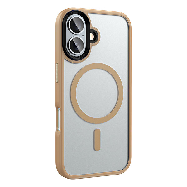 Zore Flet Magsafe iPhone 16 Bej Gold Sert Kapak