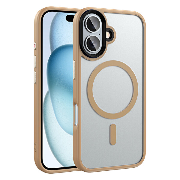 Zore Flet Magsafe iPhone 16 Plus Bej Gold Sert Kapak