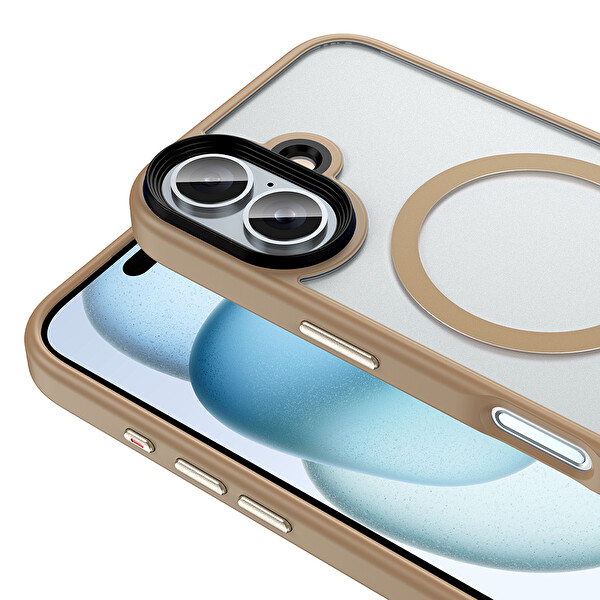 Zore Flet Magsafe iPhone 16 Plus Bej Gold Sert Kapak 2
