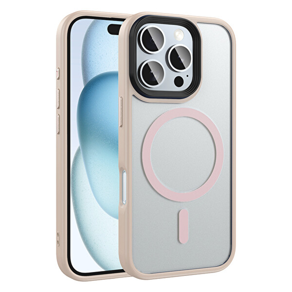 Zore Flet Magsafe iPhone 16 Pro Rose Gold Sert Kapak