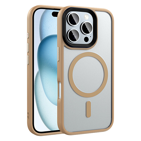 Zore Flet Magsafe iPhone 16 Pro Max Bej Gold Sert Kapak