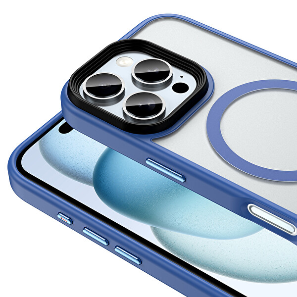 Zore Flet Magsafe iPhone 16 Pro Max Mavi Sert Kapak
