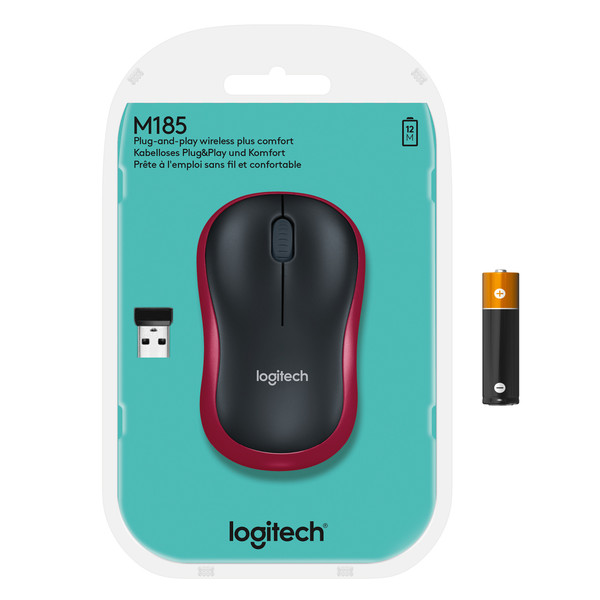 LOGITECH M185 KABLOSUZ MOUSE KIRMIZI (OUTLET)
