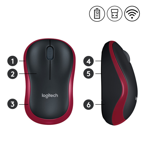 LOGITECH M185 KABLOSUZ MOUSE KIRMIZI (OUTLET)