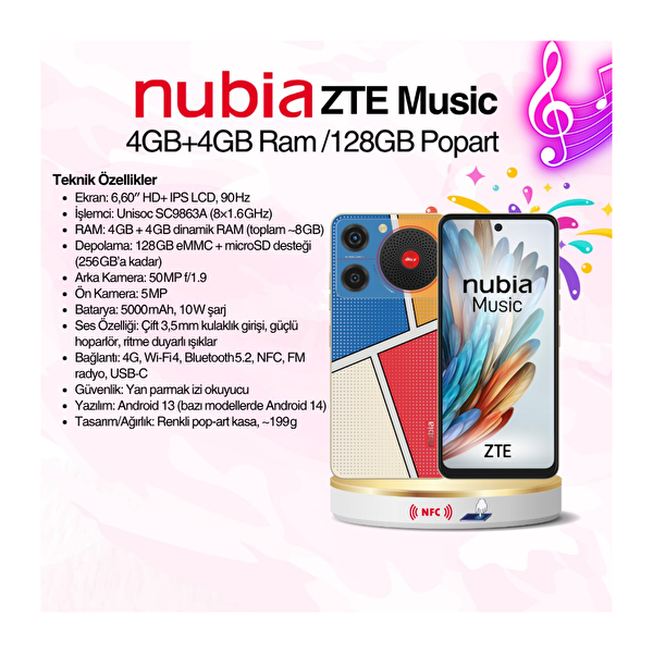 ZTE Nubia Music 4+4 GB RAM 128 GB Popart NFC Cep Telefonu (Resmi Distribütör Garantili)