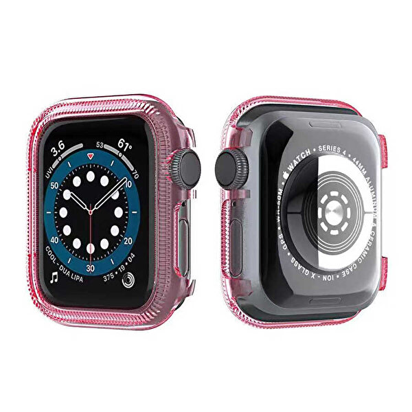 Gpack  Apple Watch Series 3 4 5 6 44 MM Önü Arkası Açık Renkli Silikon Pembe Kordon