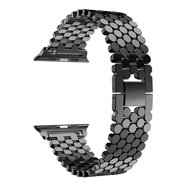 Gpack Apple Watch Series 4-5 38MM Metal Bal Peteği Desen Renkli KRD 30 Siyah Kordon
