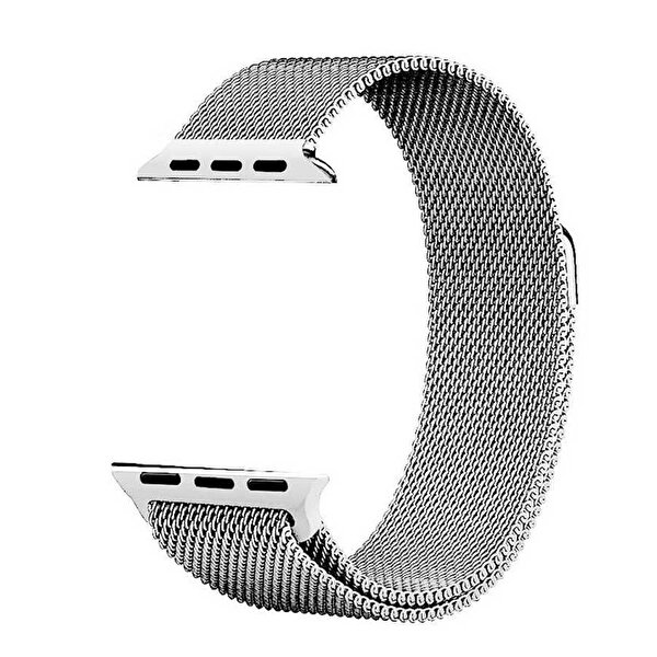 Gpack Apple Watch 42 MM Kılıf Metal Kayış Hasır Gümüş Kordon