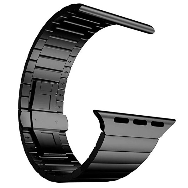 Gpack Apple Watch 7 41 MM Metal Yandan Çıtçıtlı Parçalı Tasarım KRD 35 Siyah Kordon