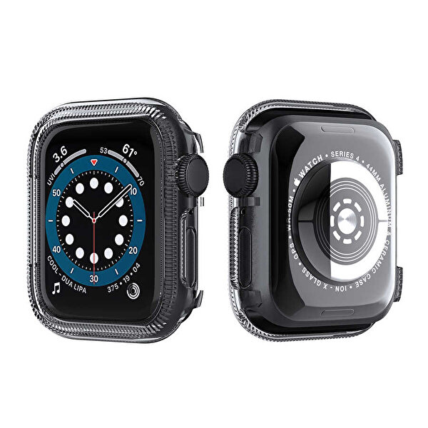 Gpack Apple Watch Series 3 4 5 6 44mm Önü Arkası Açık Renkli Silikon Siyah Kordon