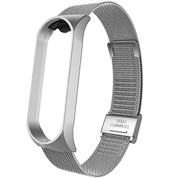 Xiaomi Mi Band 4 Clipsli Hasır Metal Kordon Zr Gümüş Kordon