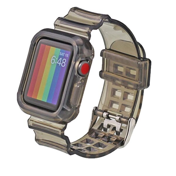 Gpack Apple Watch 4 5 40 MM Kalın Silikon Saatle Birleşik Kordon ile Uyumlu Antrasit Kordon