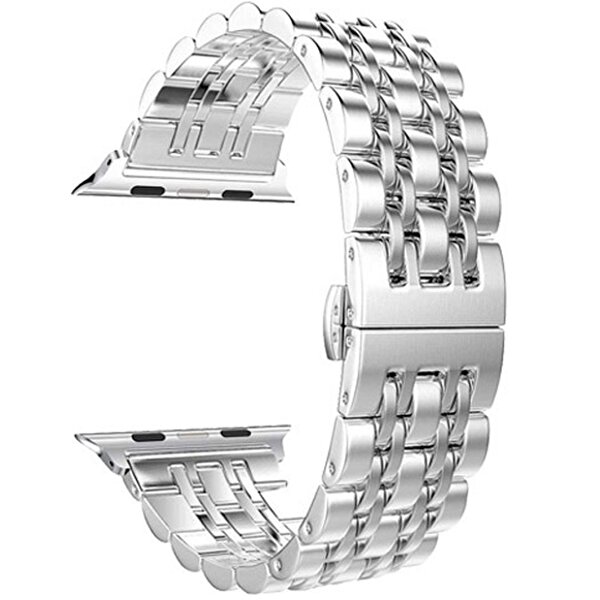 Gpack Apple Watch 6 KRD 14 44 MM Çift Renk Metal Çıtçıtlı Gümüş Kordon