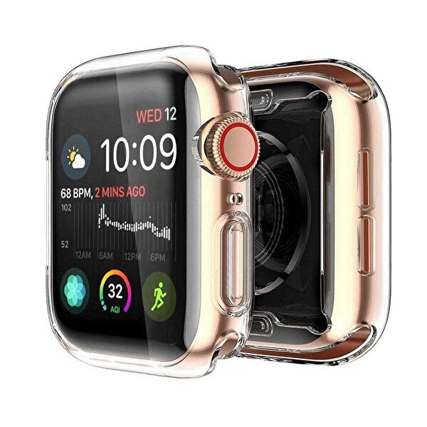 Gpack Apple Watch SE 44 MM Önü Kapalı Şeffaf Silikon Şeffaf Kordon