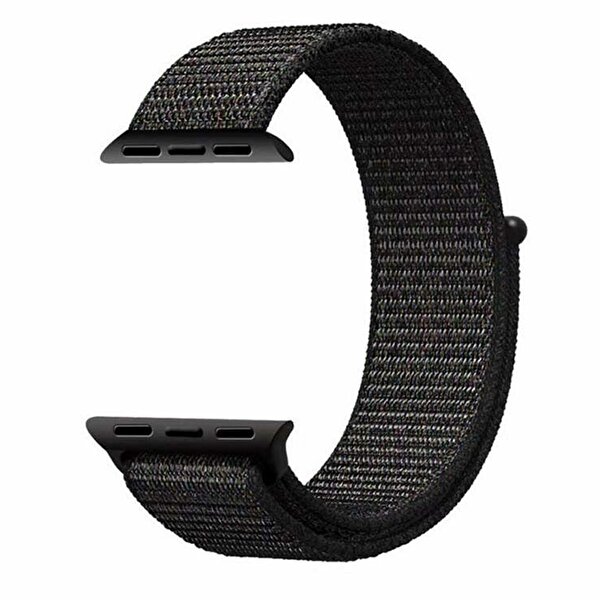 Gpack Apple Watch SE 44 MM Kumaş Cırtcırtlı Kordon Siyah Kordon