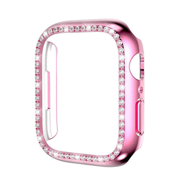 Teleplus Apple Watch 45 MM Taşlı Gard Koruma Kapak Pembe Kılıf