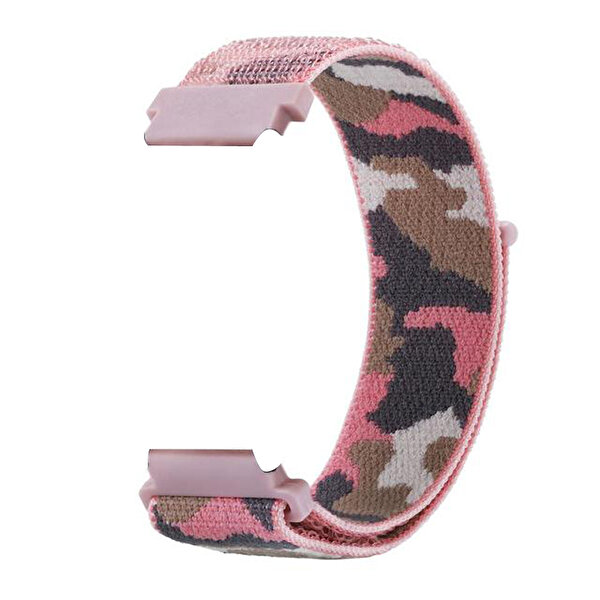 Gpack Huawei Watch Fit Elegant Cırtcırt Asker Desenli Kumaş Ayarlanabilir Açık Pembe Kordon