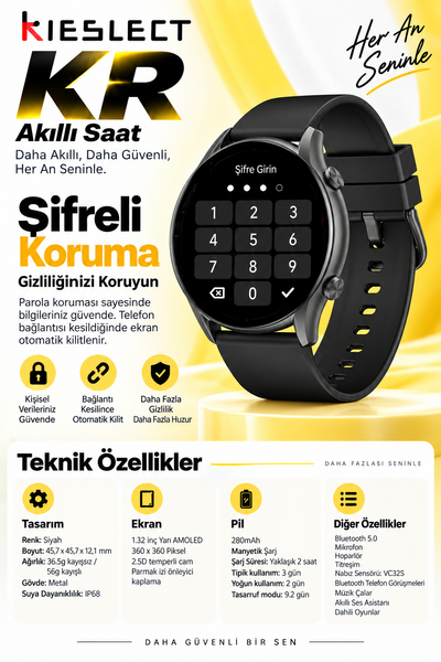 Kieslect KR Sesli Asistan Ve Arama Özellikli Akıllı Saat