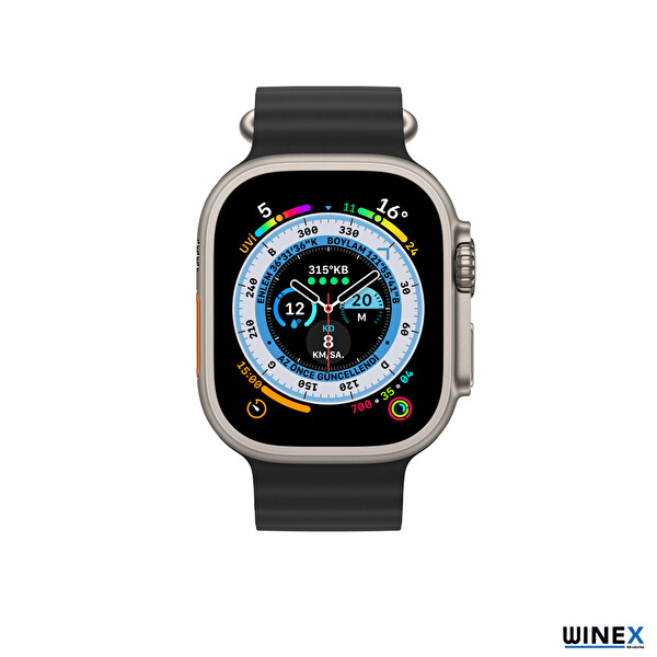 Winex Yeni Nesil Apple Uyumlu 42-49 MM Silikon Siyah Akıllı Saat Kordonu
