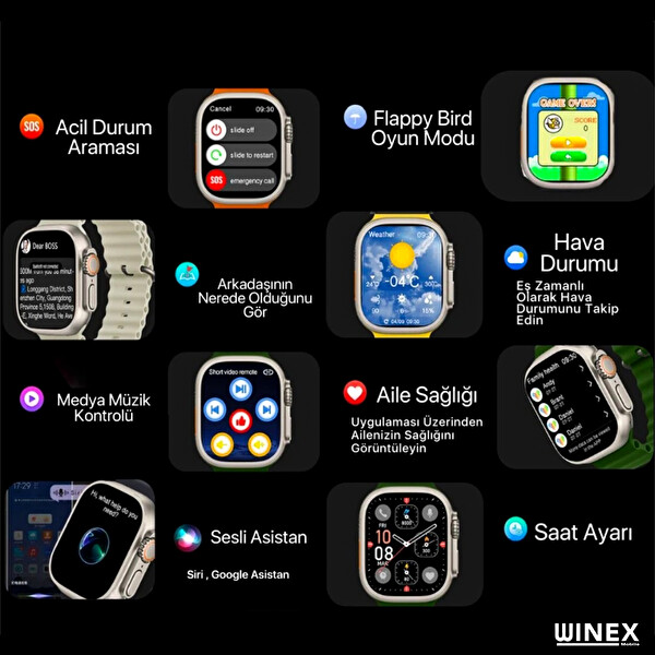 Winex Watch 8 Pro Max Amoled Ekran Android İos Uyumlu Akıllı Saat Turuncu