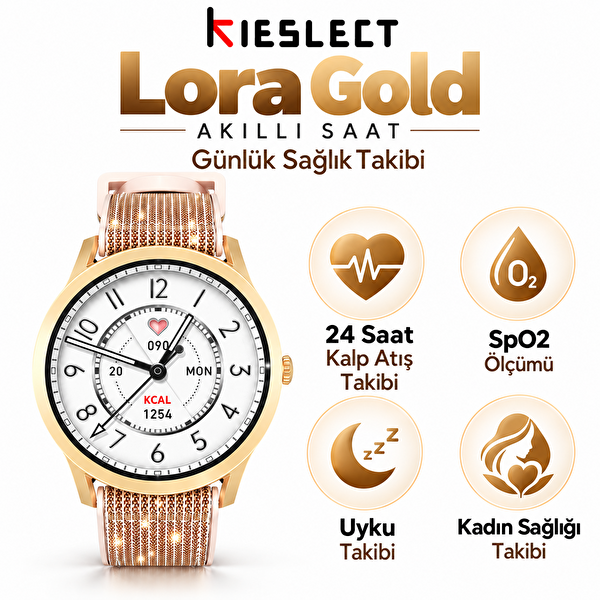 Kieslect Lora Sesli Asistan ve Arama Özellikli Gold Akıllı Saat