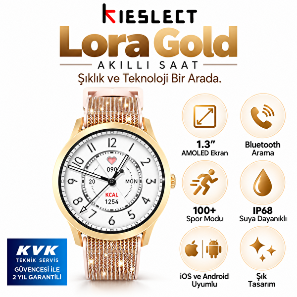 Kieslect Lora Sesli Asistan ve Arama Özellikli Gold Akıllı Saat