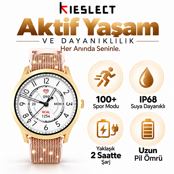 Kieslect Lora Sesli Asistan ve Arama Özellikli Gold Akıllı Saat