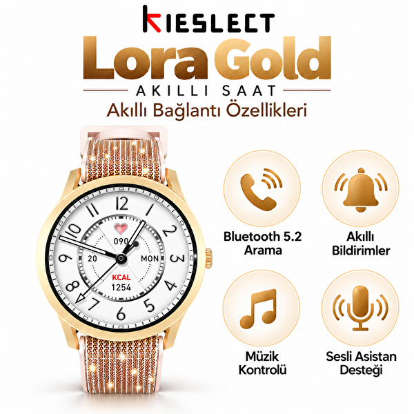 Kieslect Lora Sesli Asistan ve Arama Özellikli Gold Akıllı Saat