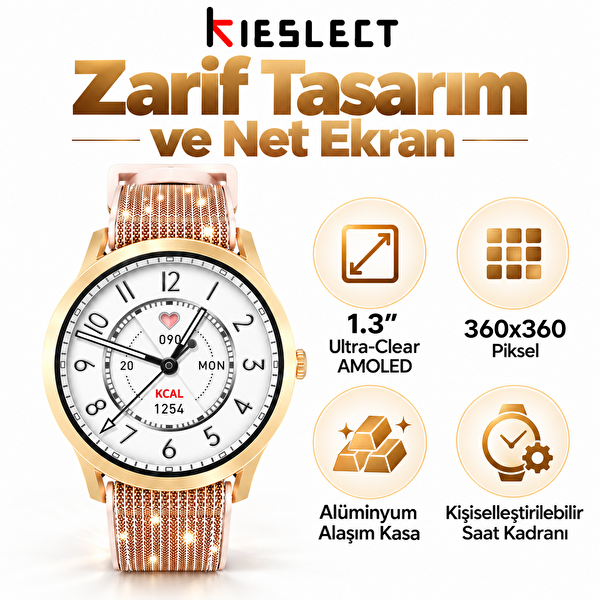 Kieslect Lora Sesli Asistan ve Arama Özellikli Gold Akıllı Saat