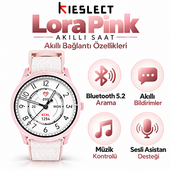 Kieslect Lora Sesli Asistan ve Arama Özellikli Pembe Akıllı Saat