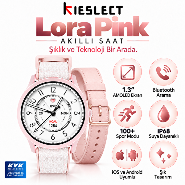 Kieslect Lora Sesli Asistan ve Arama Özellikli Pembe Akıllı Saat