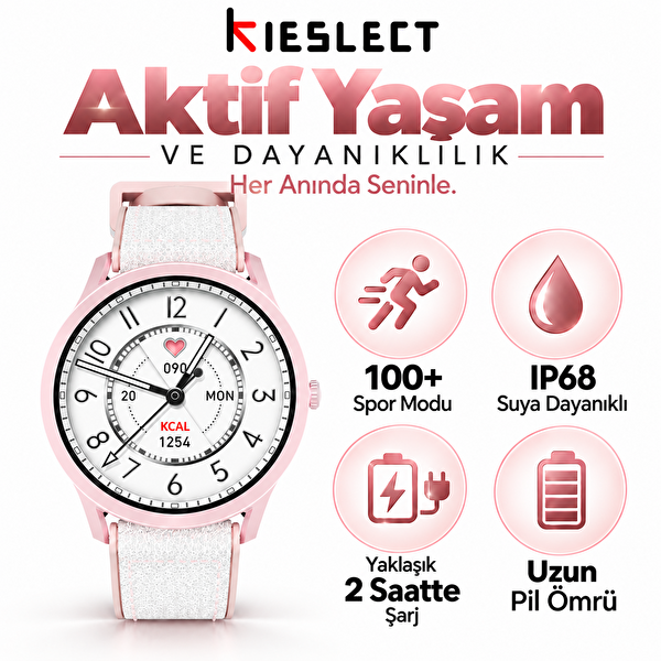 Kieslect Lora Sesli Asistan ve Arama Özellikli Pembe Akıllı Saat
