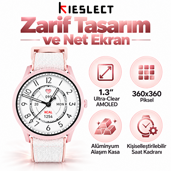 Kieslect Lora Sesli Asistan ve Arama Özellikli Pembe Akıllı Saat